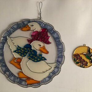 Lot of 2 home decors Suncatchers wall hanging geese & bird round